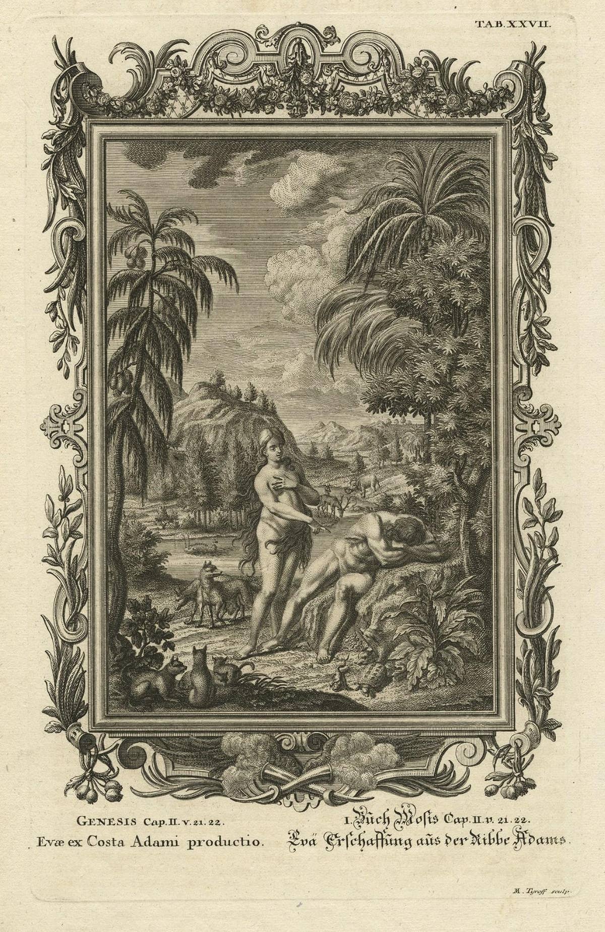 Old Scene from Genesis in the Old Testament; Eve is made from Adam's Rib, 1731
