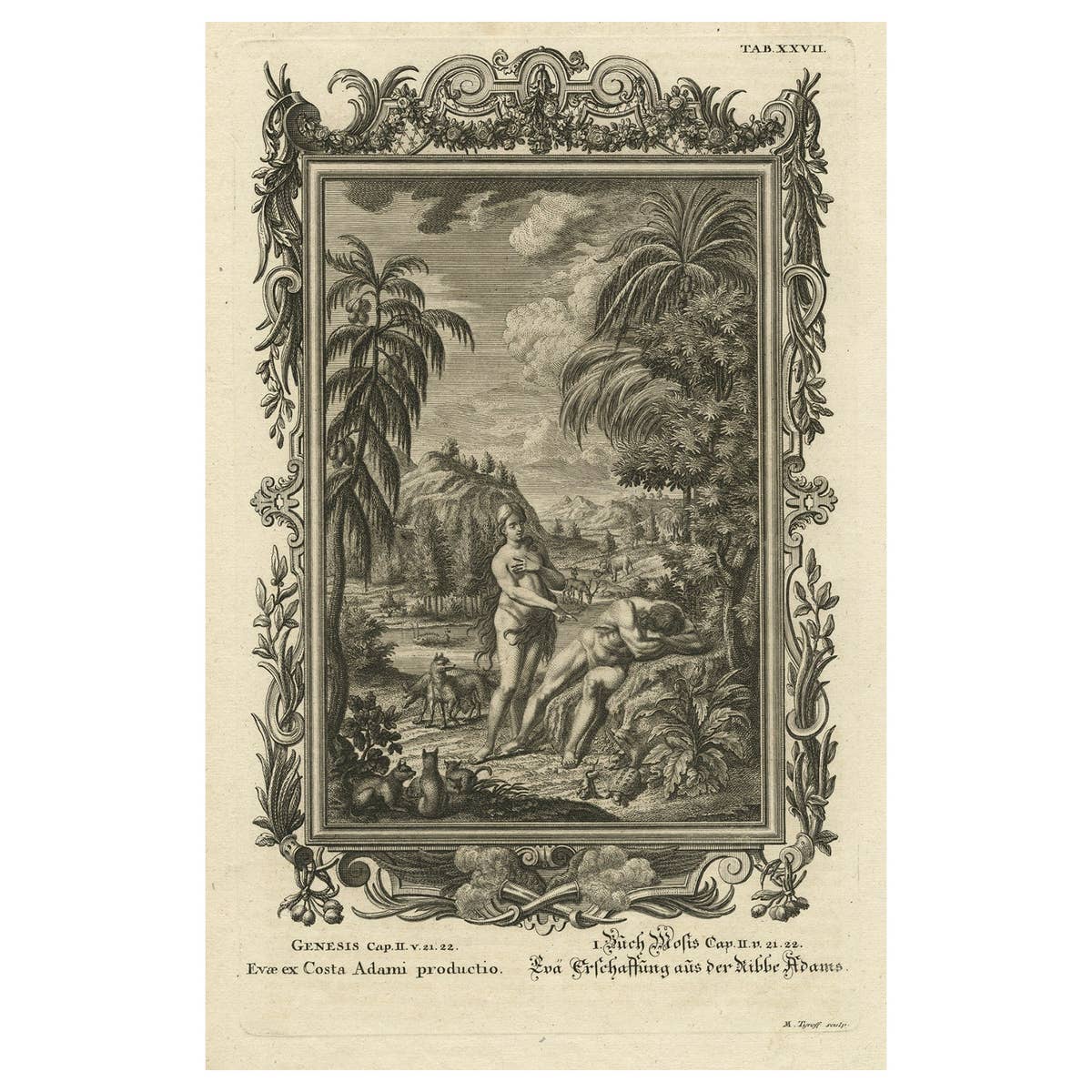 Old Scene from Genesis in the Old Testament; Eve is made from Adam's Rib, 1731