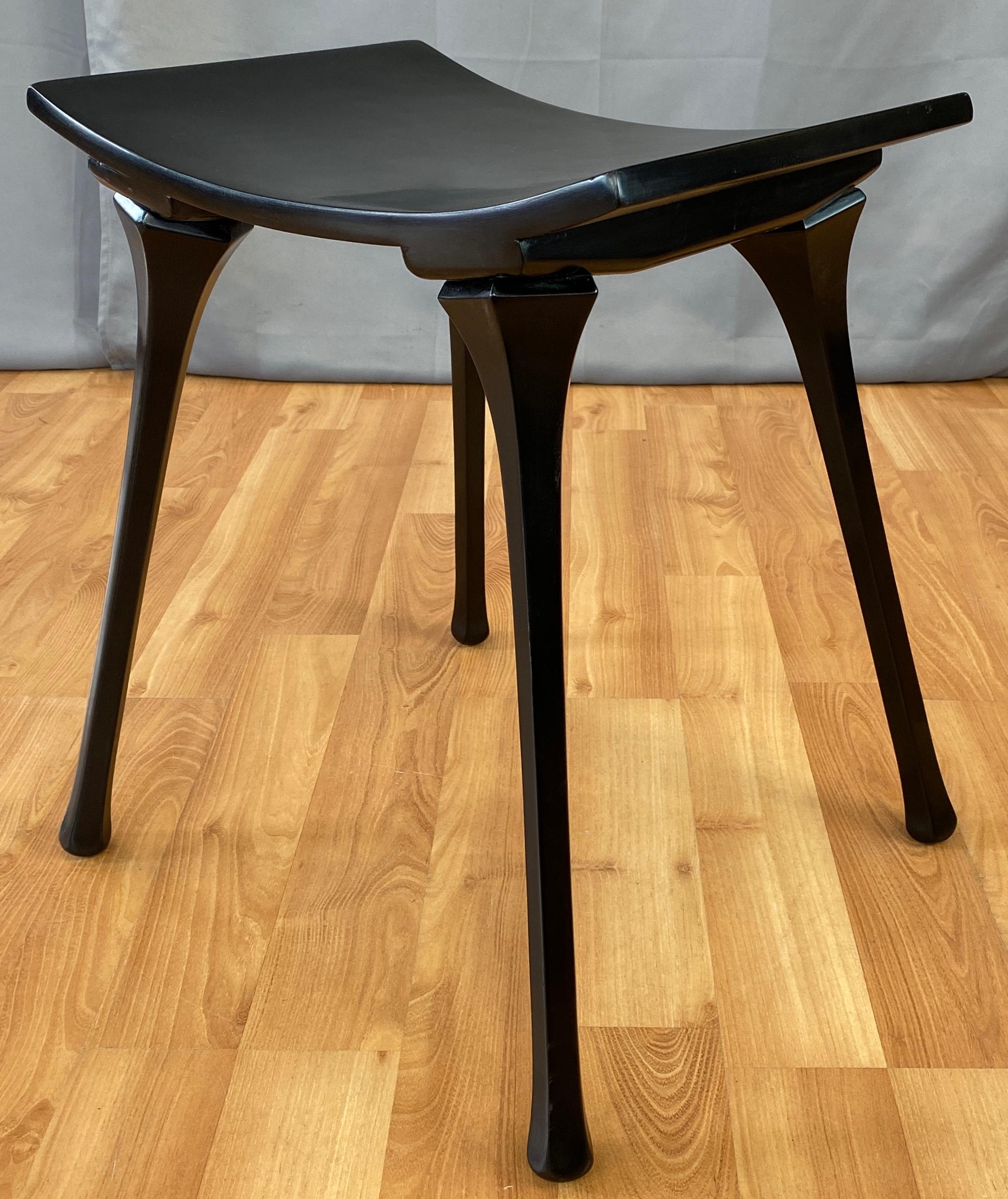 Old School Glam Black Wooden Stool circa 1940s/50s For Sale 9