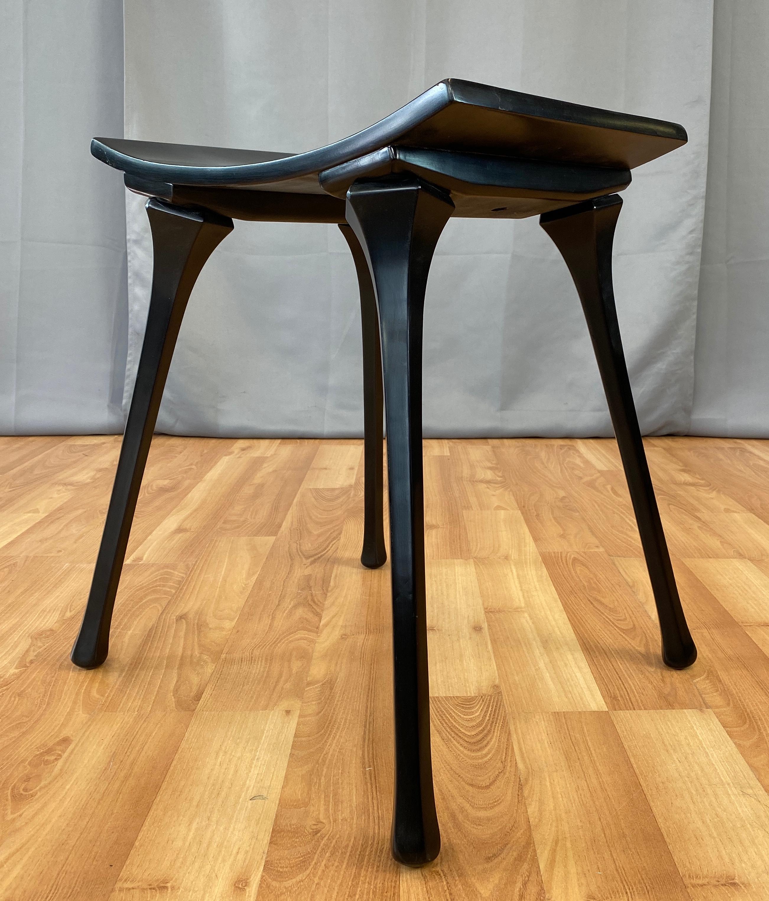 American Old School Glam Black Wooden Stool circa 1940s/50s For Sale