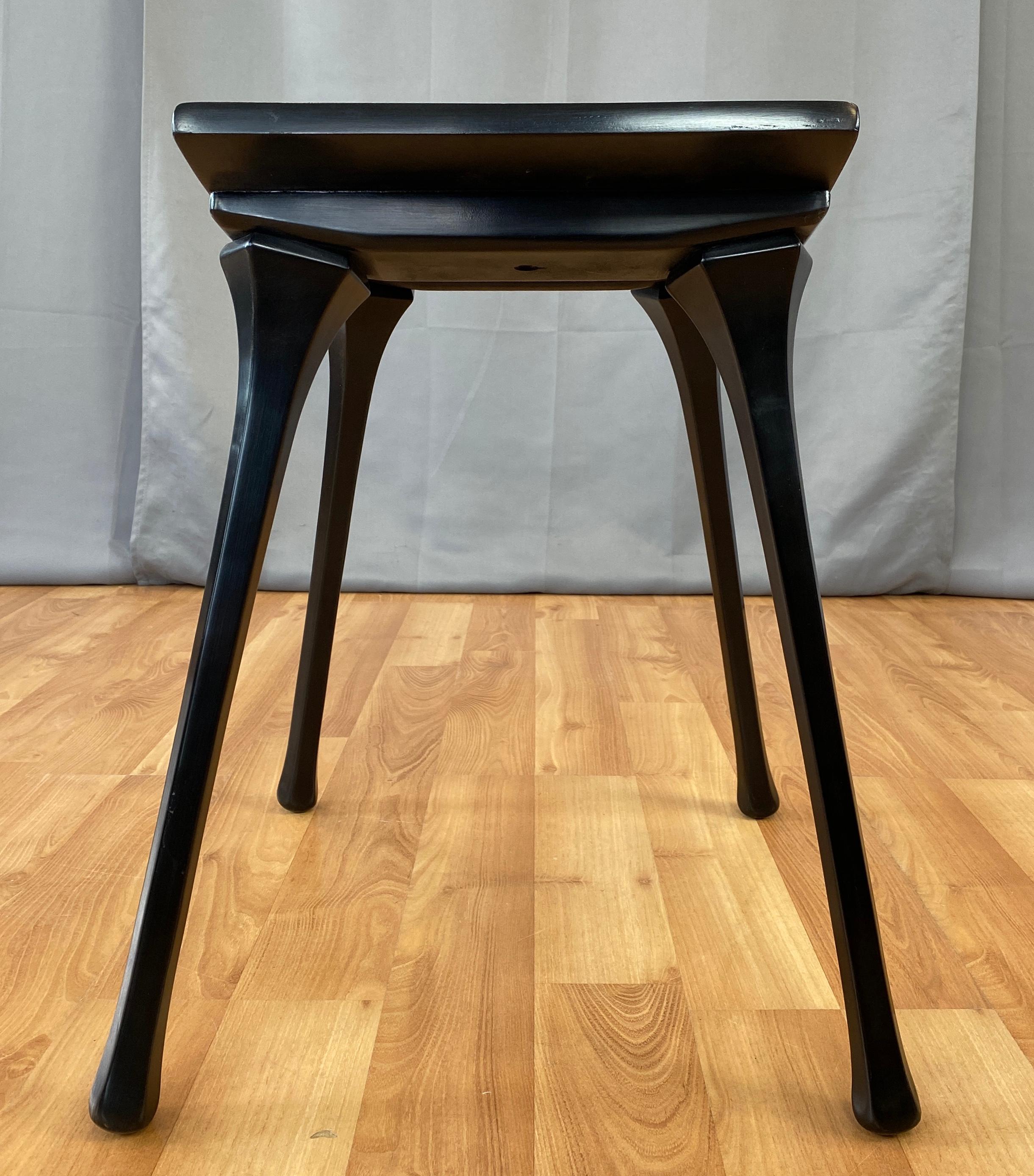 Old School Glam Black Wooden Stool circa 1940s/50s In Good Condition For Sale In San Francisco, CA