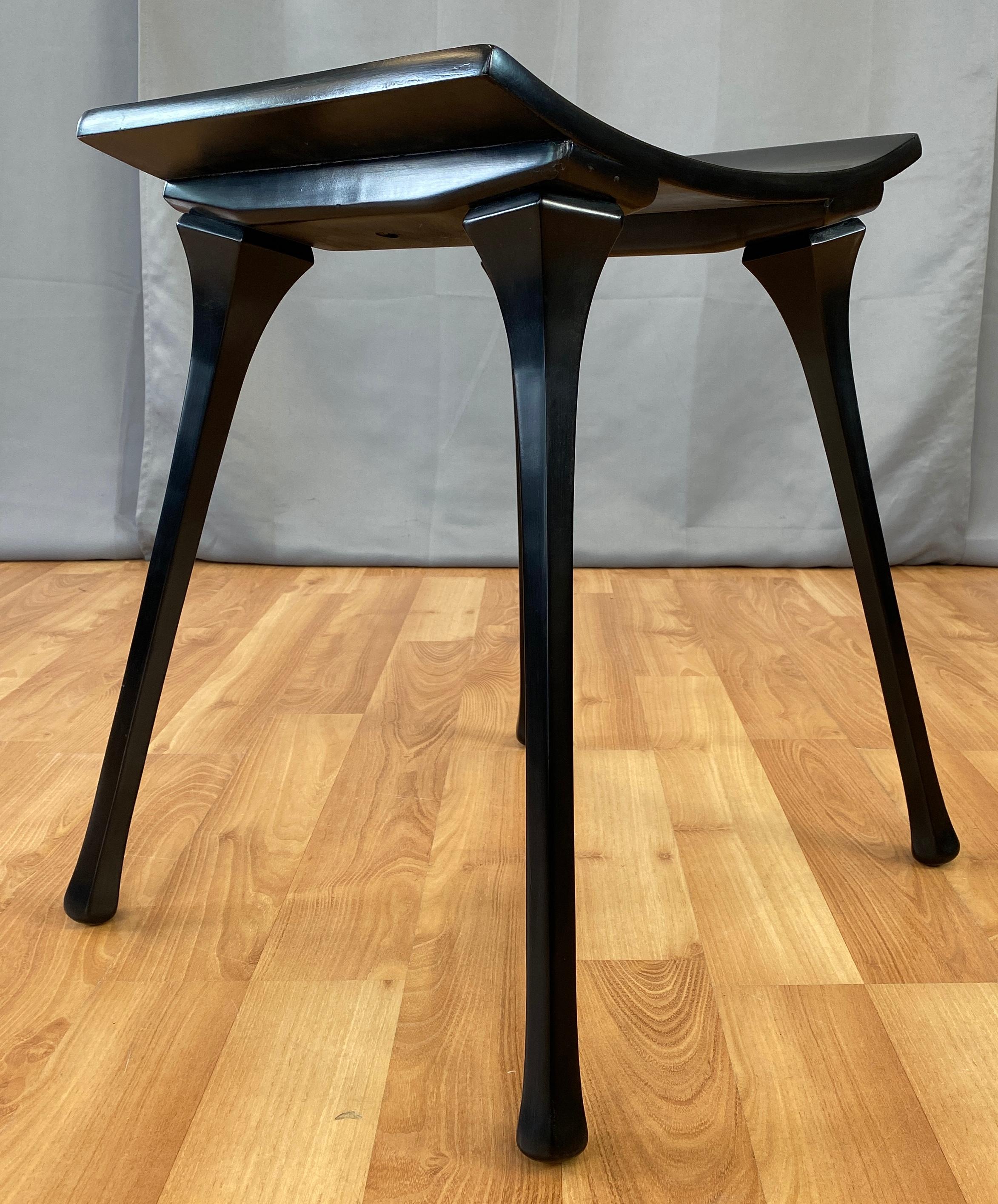 Mid-20th Century Old School Glam Black Wooden Stool circa 1940s/50s For Sale