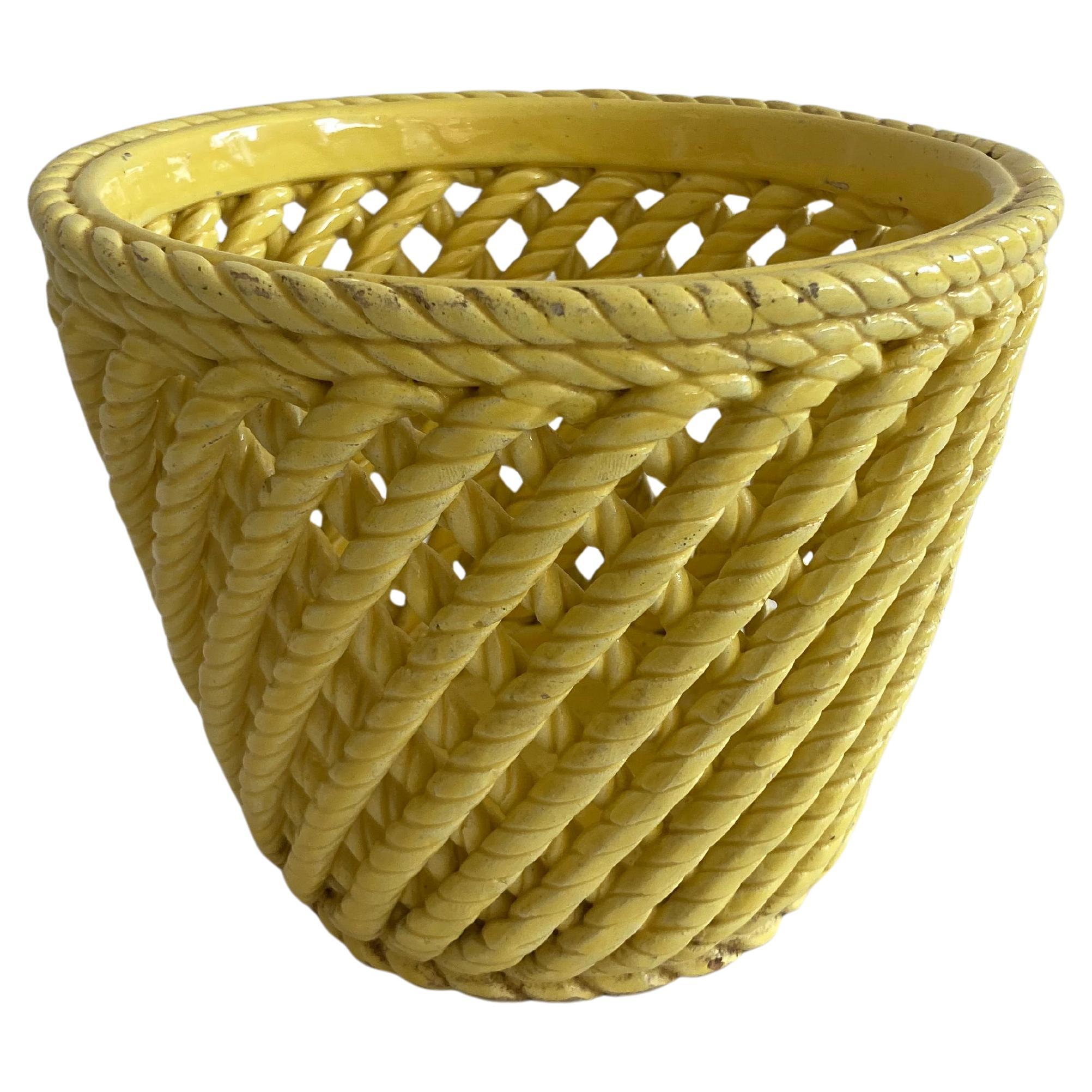 Old School Palm Beach Yellow Glazed Ceramic Cache Pot