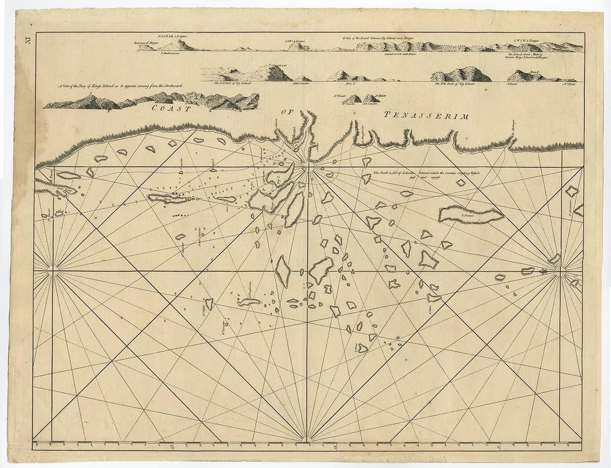 Old Sea Chart of the Tenasserim area, Myanmar 'Burma' in South East Asia, c.1790