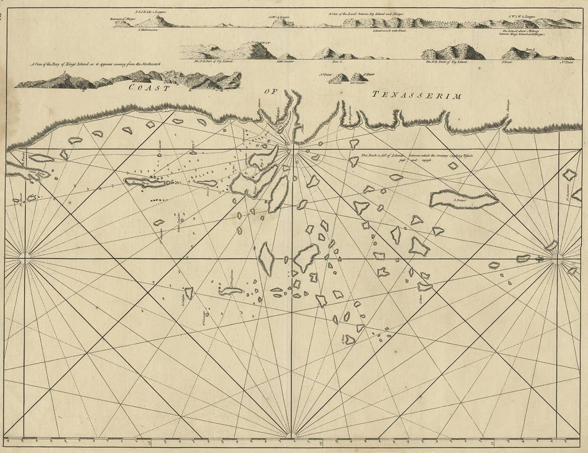 Old Sea Chart of the Tenasserim area, Myanmar 'Burma' in South East Asia, c.1790