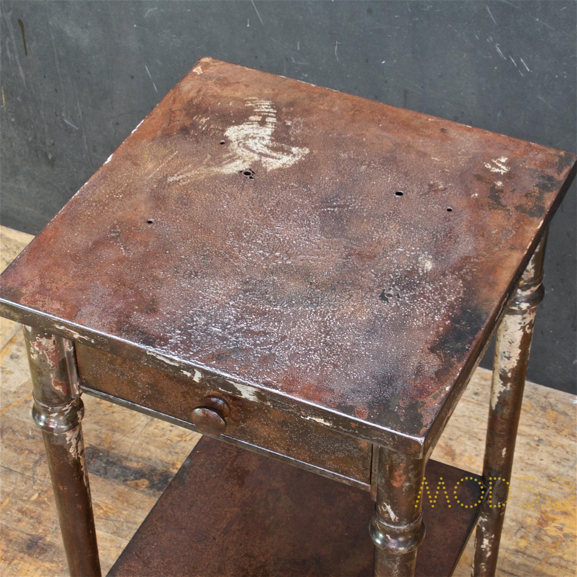 American Old Sea Salvaged Patina Vintage Industrial Metal Tall End Table Petite Simmons