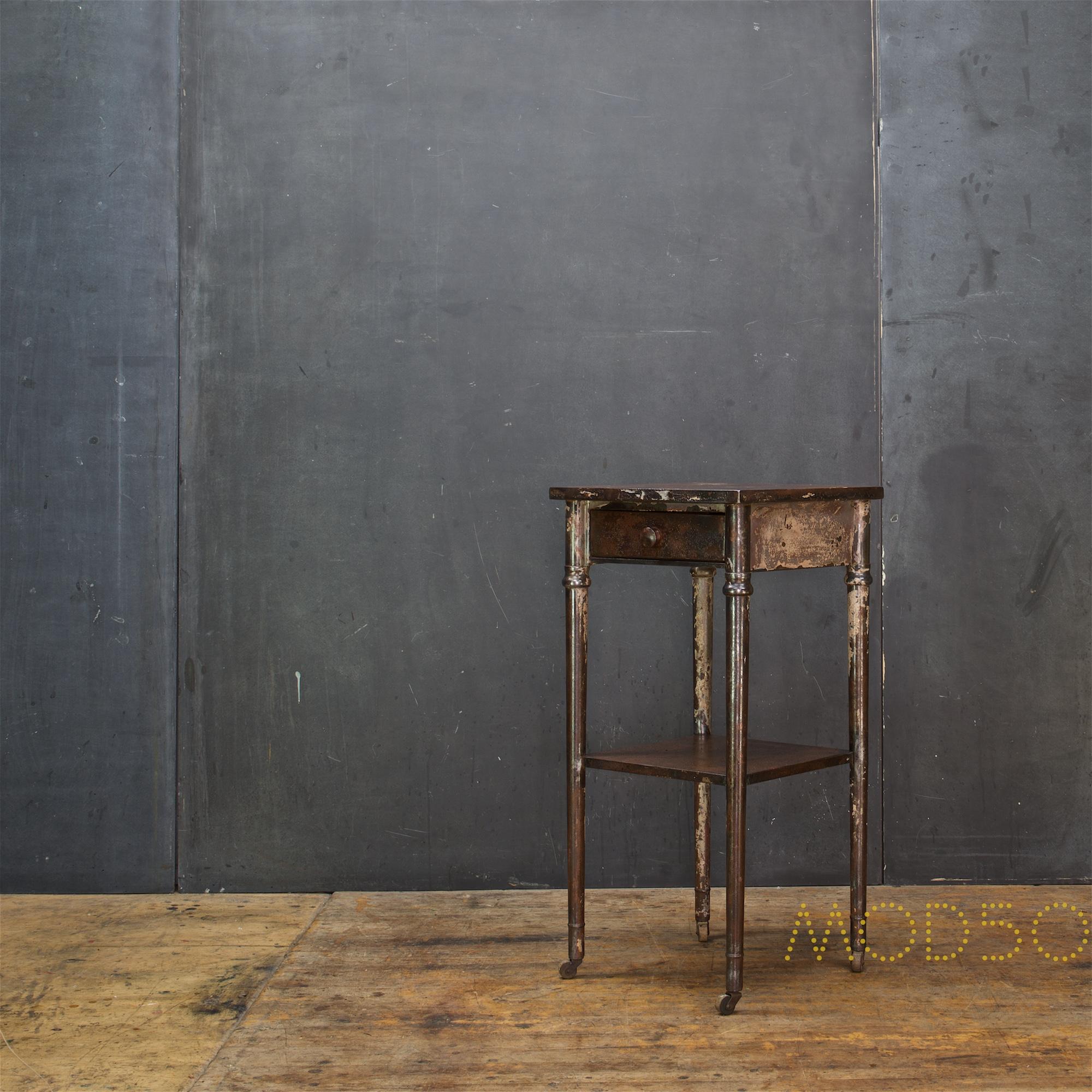 Machine-Made Old Sea Salvaged Patina Vintage Industrial Metal Tall End Table Petite Simmons