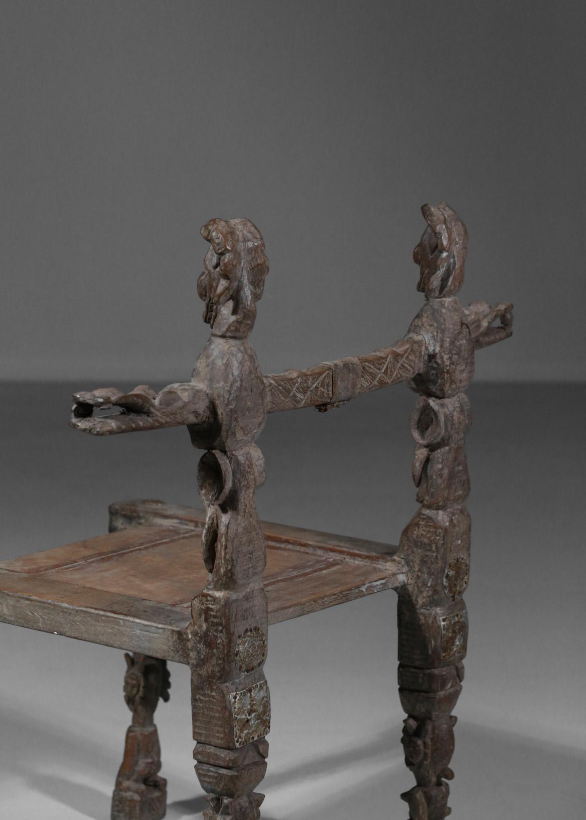 Old Chair from Ivory Coast or Benin Ethnic Design Carved Wood For Sale 3