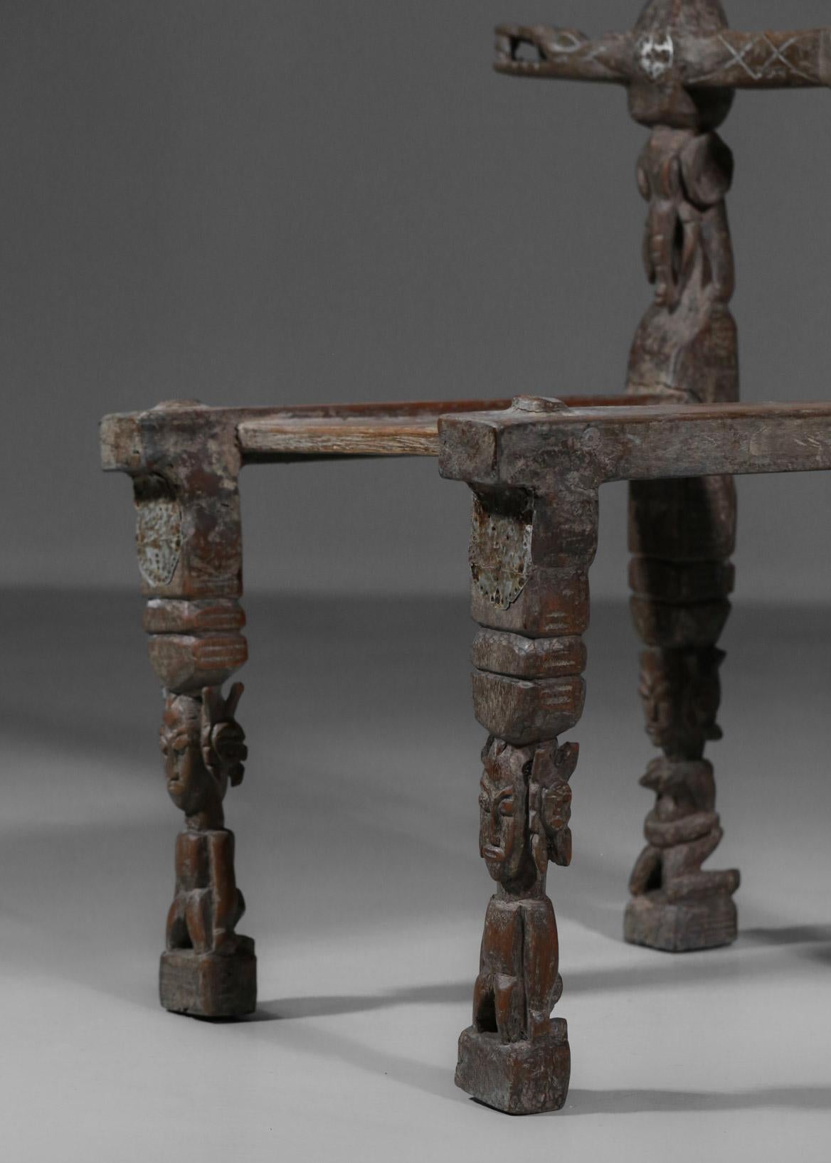 Mid-20th Century Old Chair from Ivory Coast or Benin Ethnic Design Carved Wood For Sale