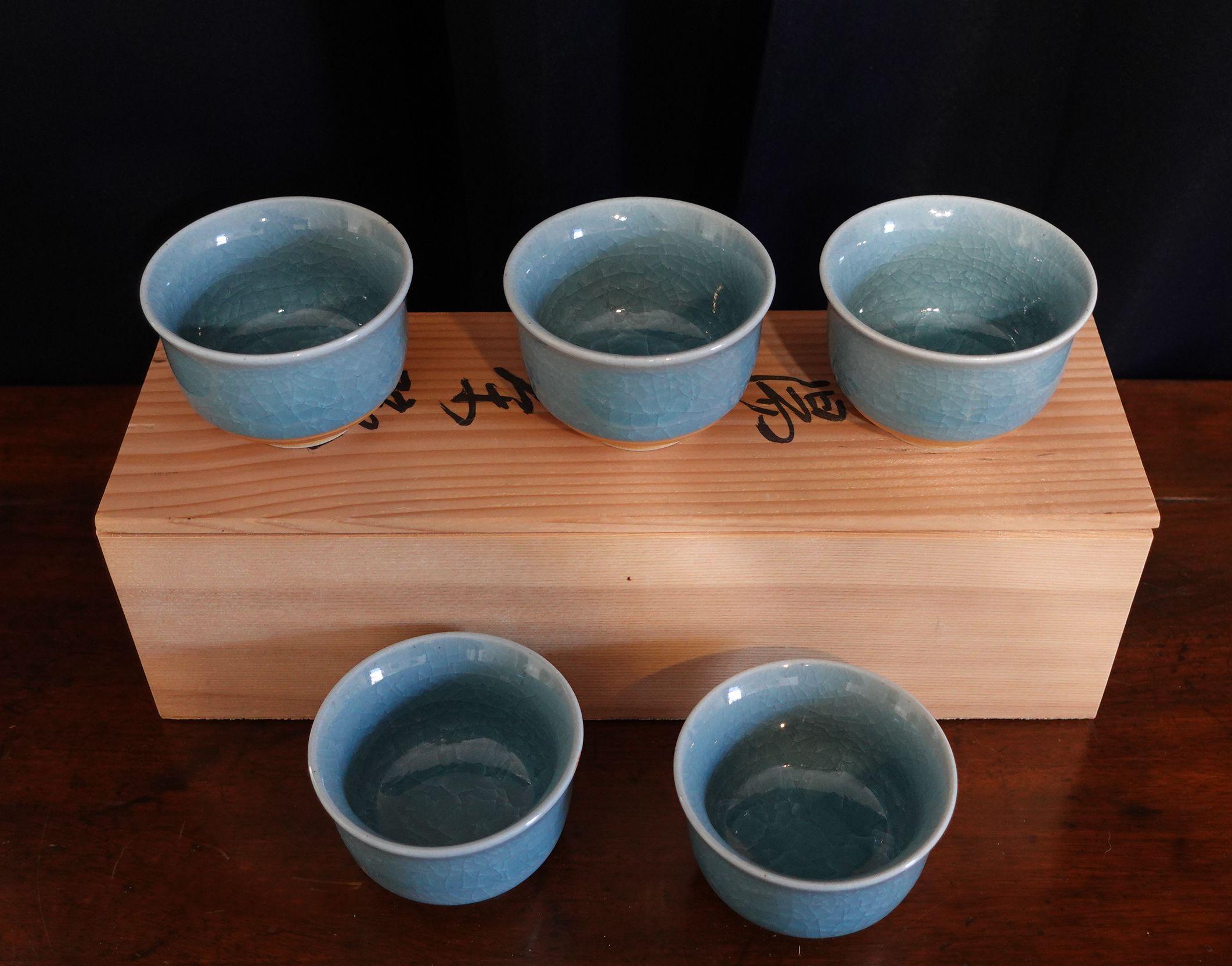 Old, Set von 5 japanischen Tajimi-Teebechern (Moderne der Mitte des Jahrhunderts) im Angebot