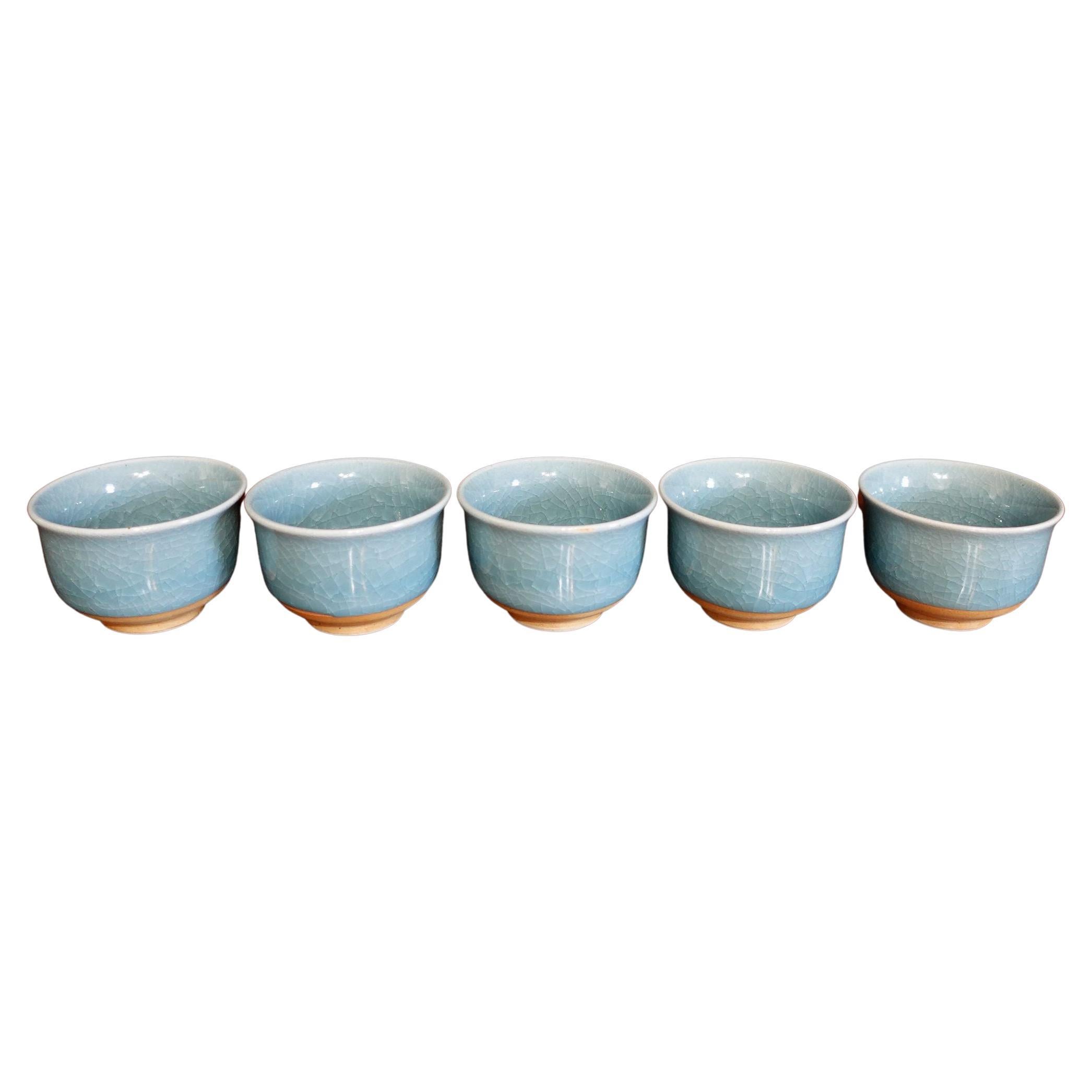 Vieux ensemble de 5 tasses à thé japonaises Tajimi en vente