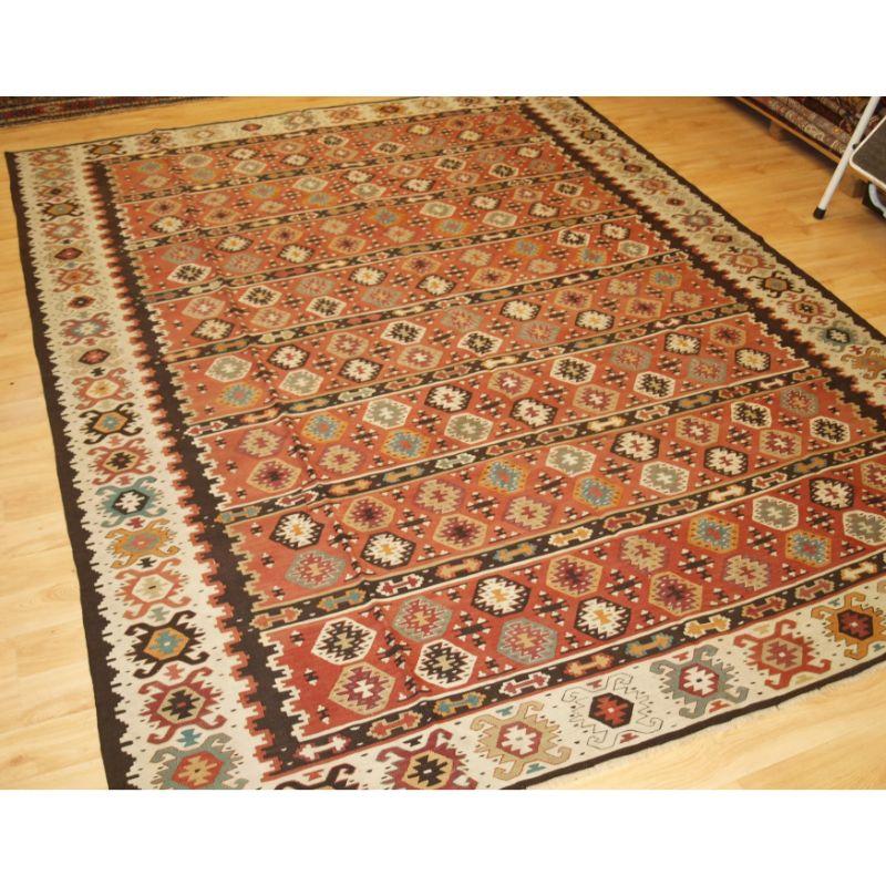 Old Sharkoy kilim, Western Turkey or the Balkans.

A good example of an old Sharkoy kilim with a very well drawn traditional all over repeat design in a soft overall colour palette.

Sharkoy kilims are also known as Sarkoy or Thracian, they