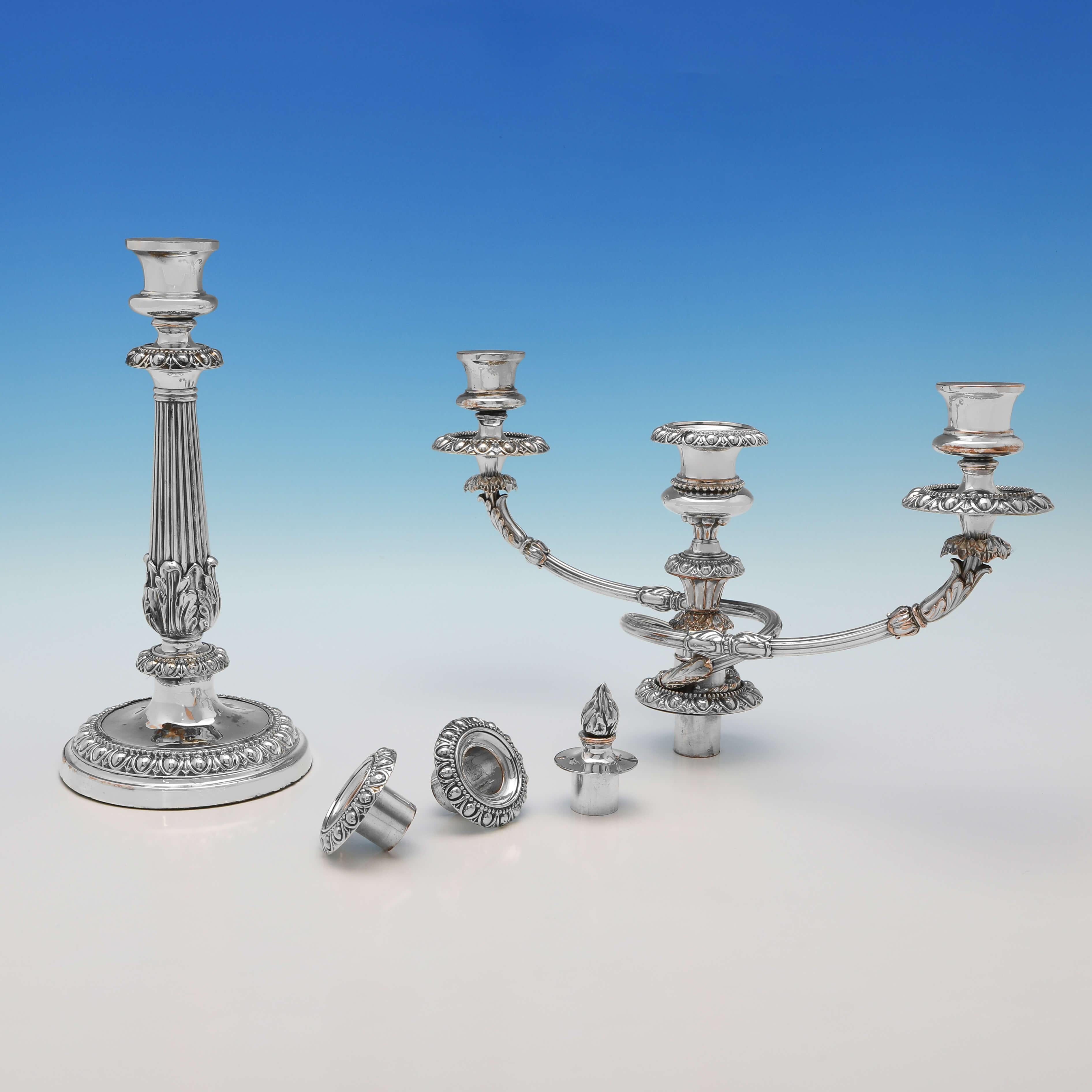 English Matthew Boulton, Pair of Antique Old Sheffield Plate Candelabra, C. 1830
