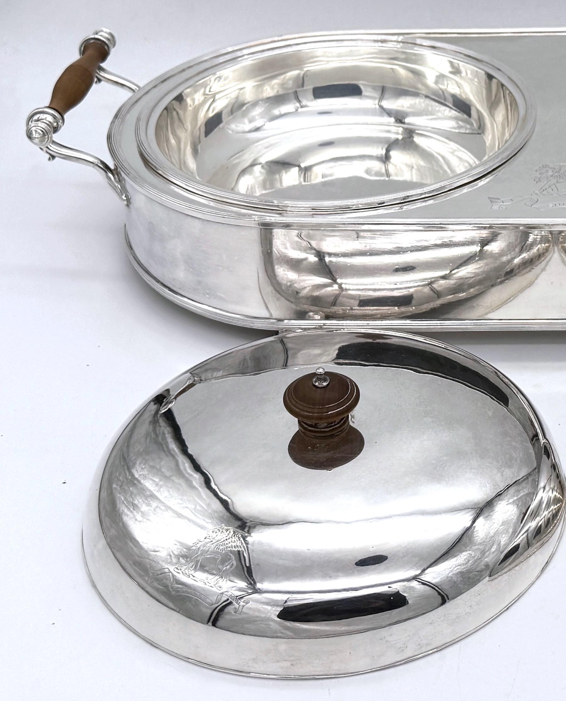 Old Sheffield Plate Double Warming Server, Armorial Crest of 'Et Suivez Moi' 7