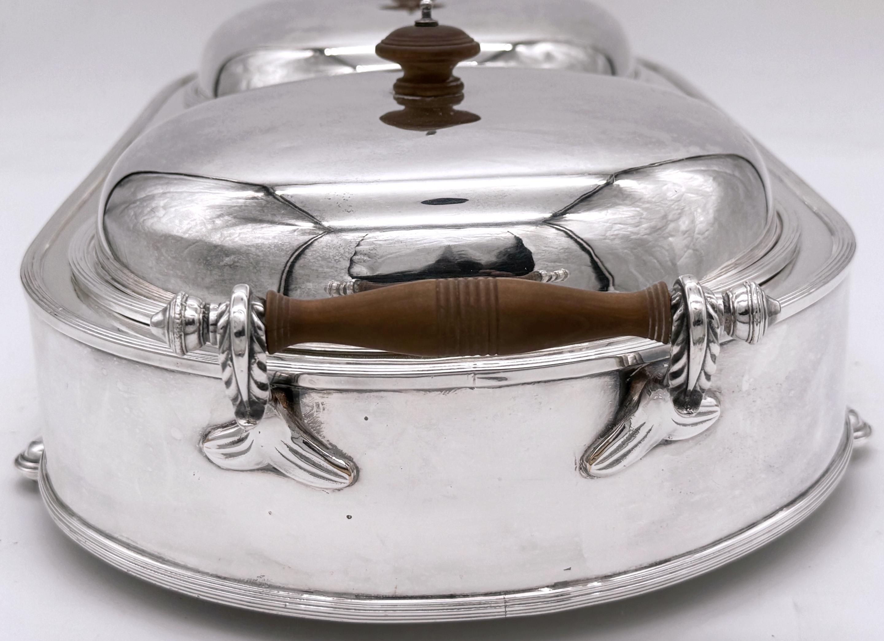 18th Century Old Sheffield Plate Double Warming Server, Armorial Crest of 'Et Suivez Moi'