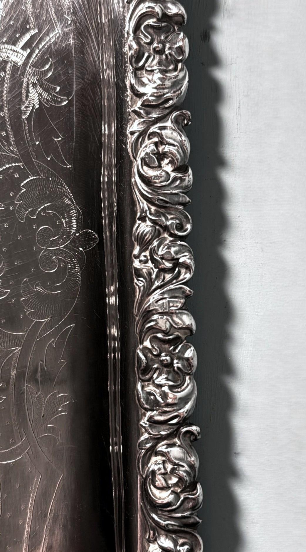 Bandeja Inglesa de Placa de Sheffield Antigua Victoriana Temprana, Asas, Grabada, Hallmarked en venta 4