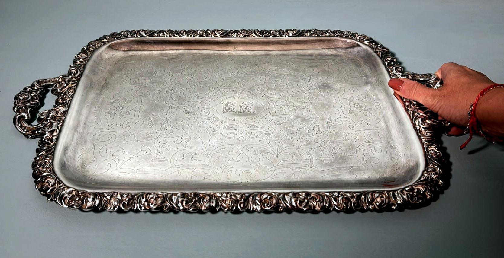 Bandeja Inglesa de Placa de Sheffield Antigua Victoriana Temprana, Asas, Grabada, Hallmarked en venta 13