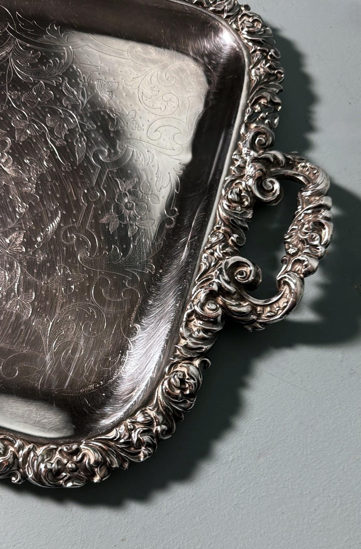 Bandeja Inglesa de Placa de Sheffield Antigua Victoriana Temprana, Asas, Grabada, Hallmarked Hecho a mano en venta