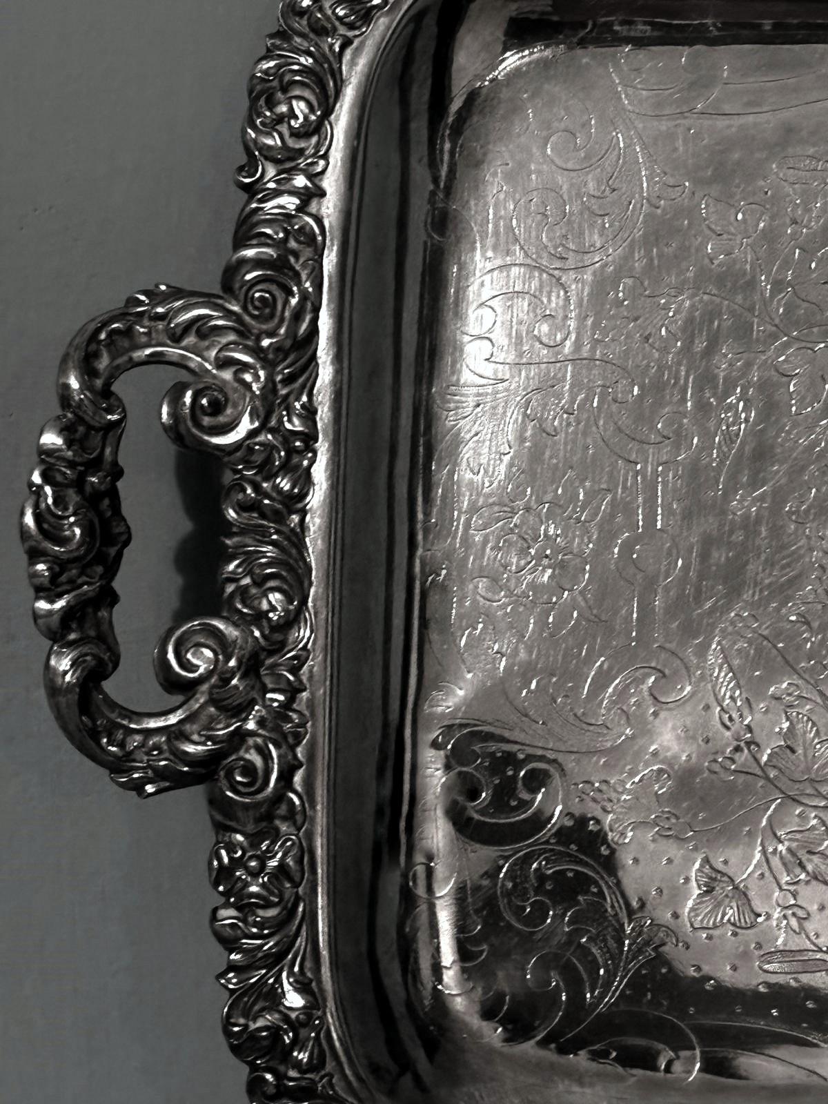 Bandeja Inglesa de Placa de Sheffield Antigua Victoriana Temprana, Asas, Grabada, Hallmarked siglo XIX en venta