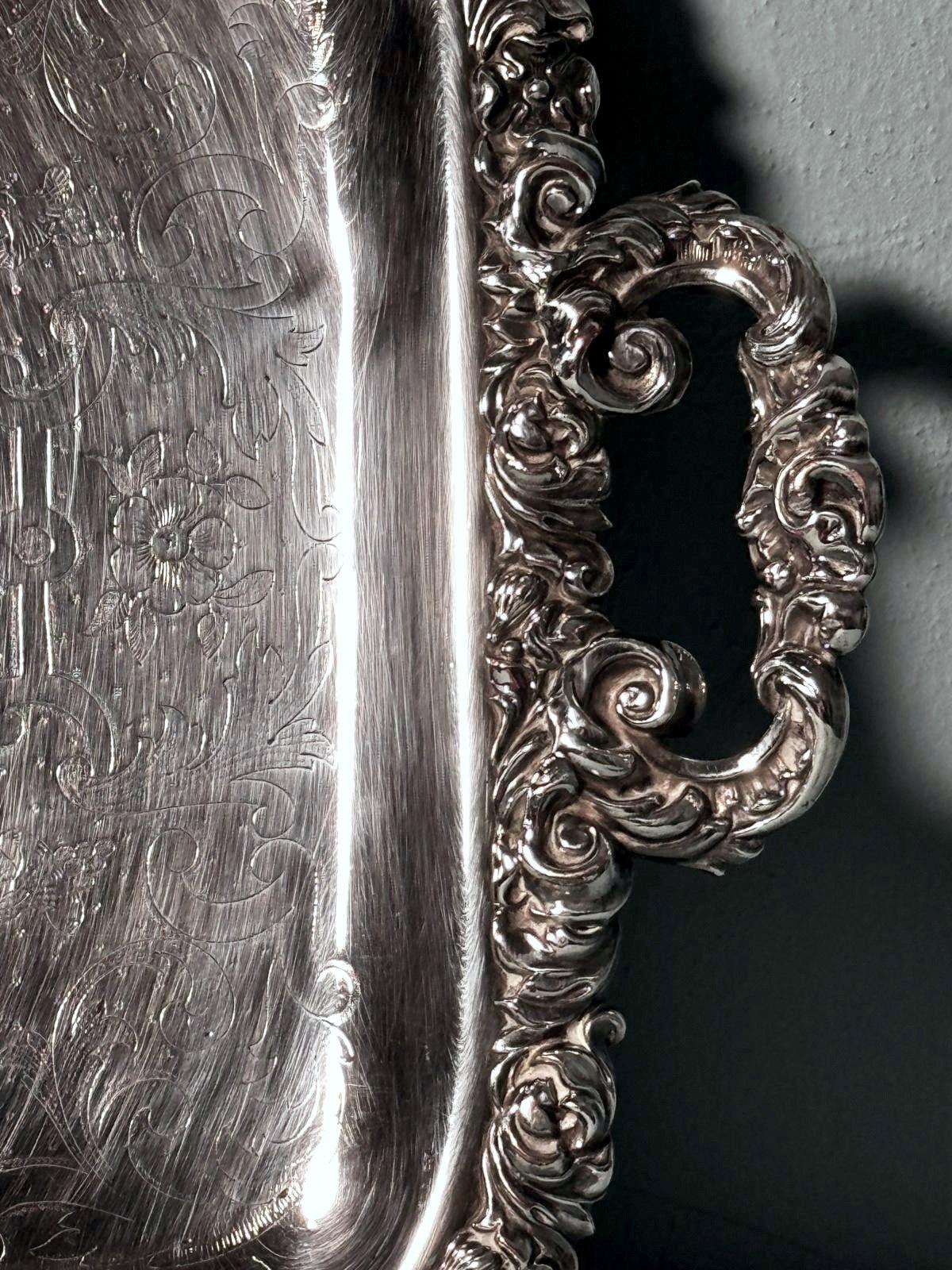 Bandeja Inglesa de Placa de Sheffield Antigua Victoriana Temprana, Asas, Grabada, Hallmarked en venta 1