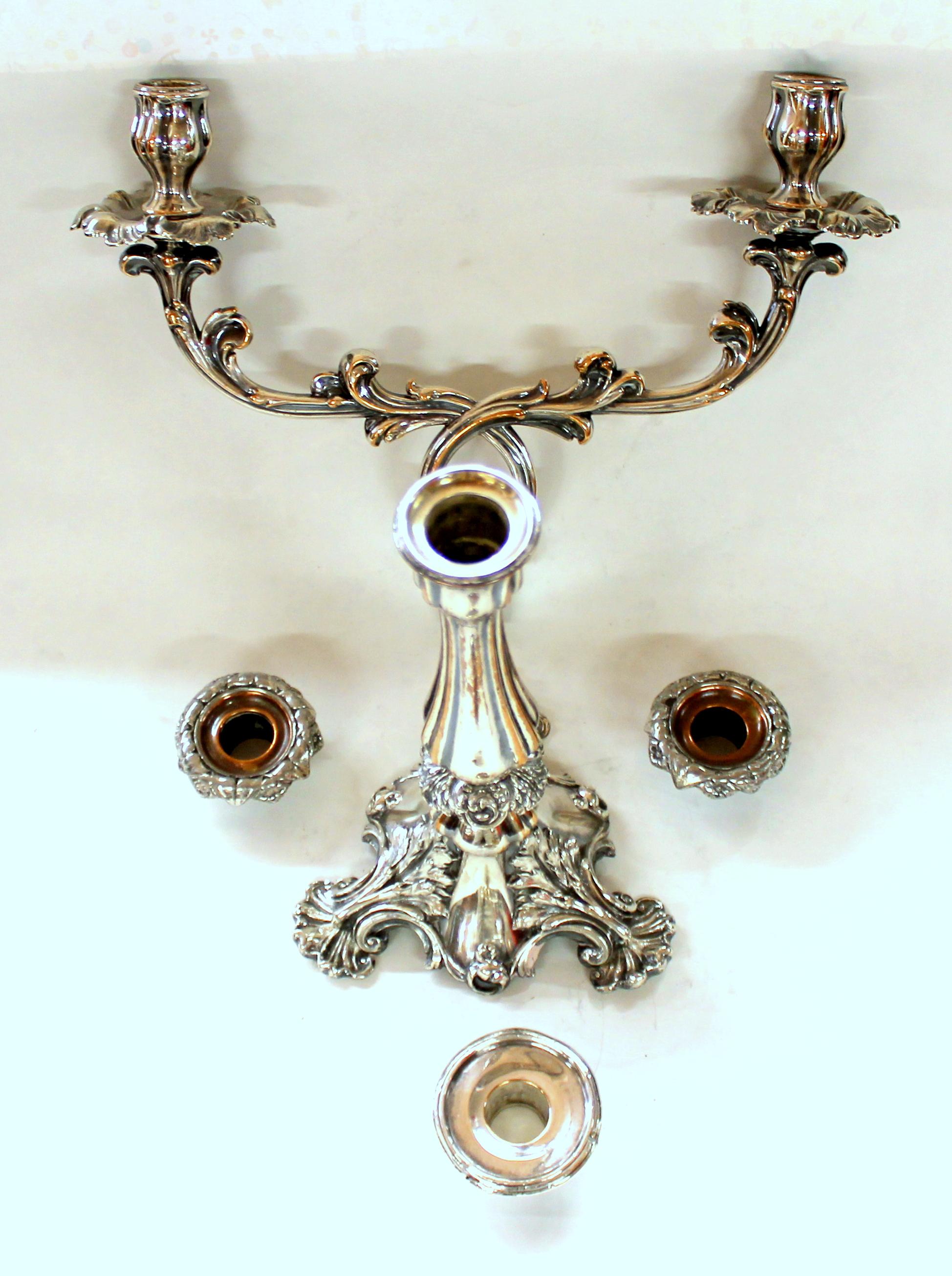 Old Sheffield Plate Geo. IV Rococo Style Two-Light Candelabrum, James Dixon 4