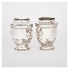 Old Sheffield Plate Silver on Copper Wine Bottle Coolers Lion Mask Handles 1820