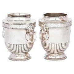 Old Sheffield Plate Silver on Copper Wine Bottle Coolers Lion Mask Handles 1820