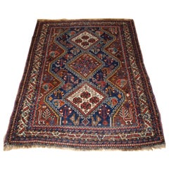 Vieux tapis Shiraz, paons et poules, vers 1920