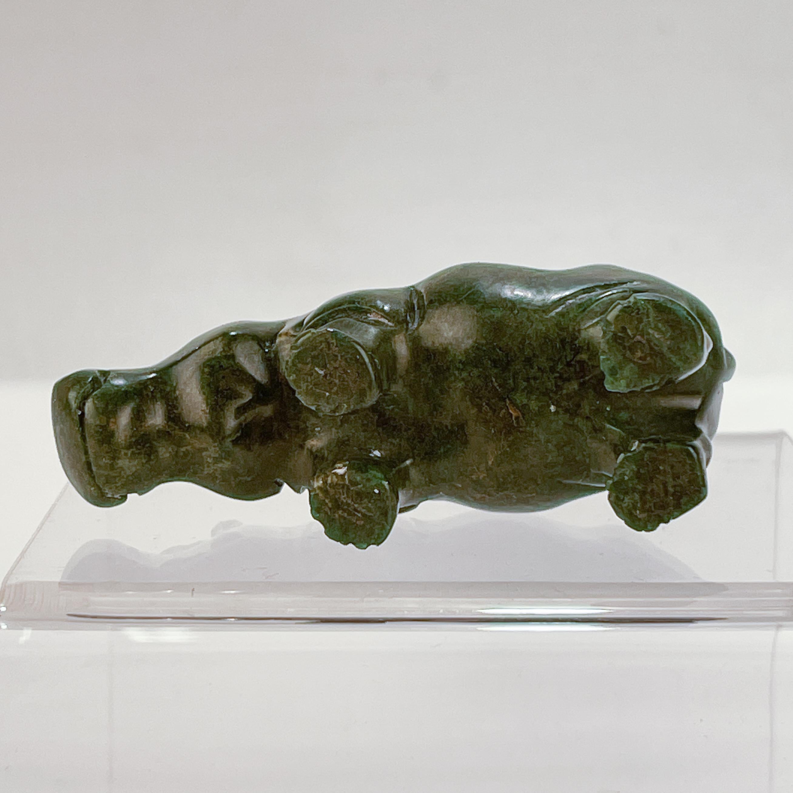 Old Signed Carved Nephrite Jade German / Russian Hippopotamus Figure For Sale 2