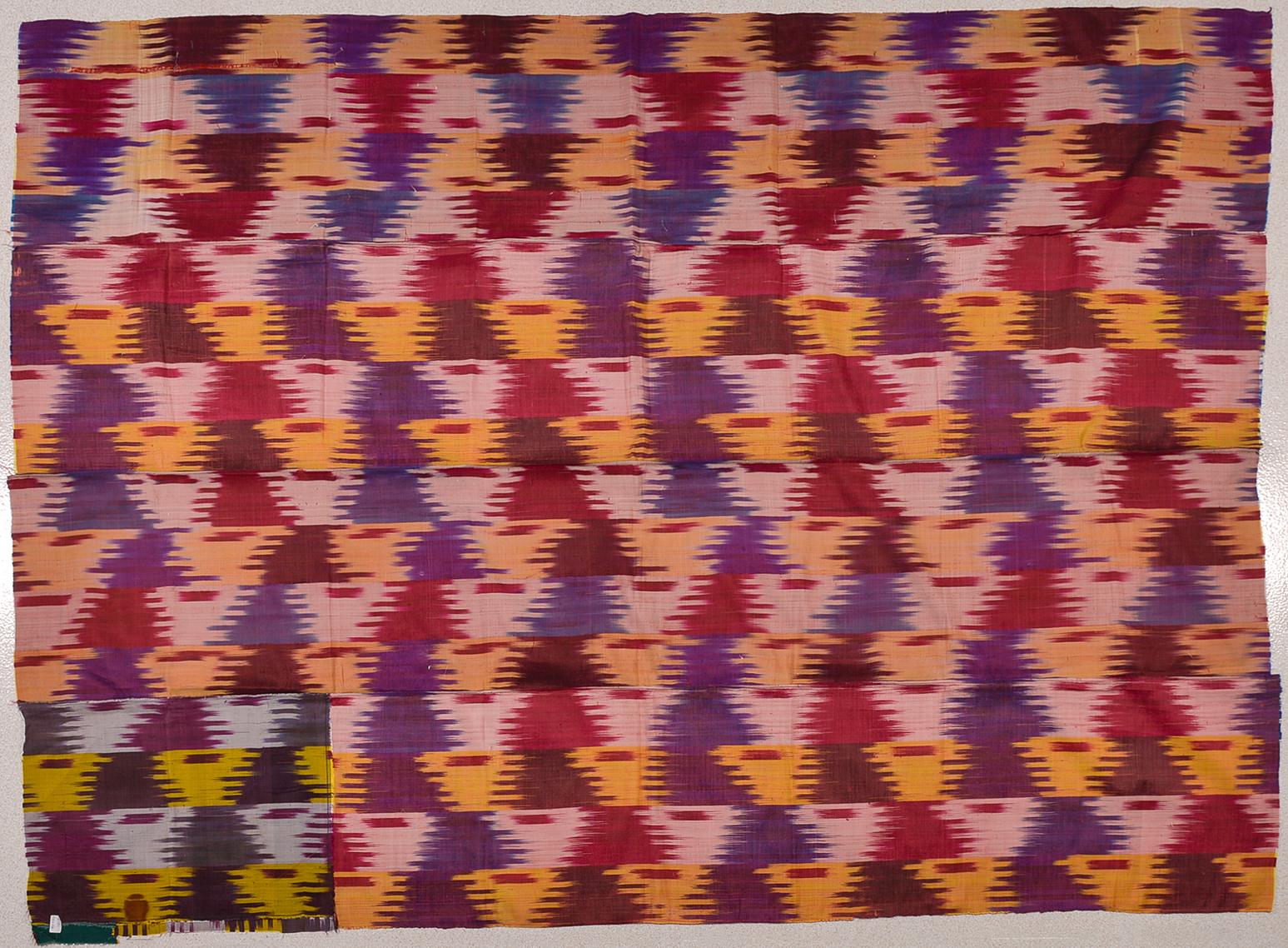 Olk Silk Uzbekistan Ikat, washed and ironed for sale - This item has TWO straight parts of fabric - 
 Beautiful tribal female workmanship, with bright and cheerful colors as per tradition -
B/276.
Special price because I want to close my activities.