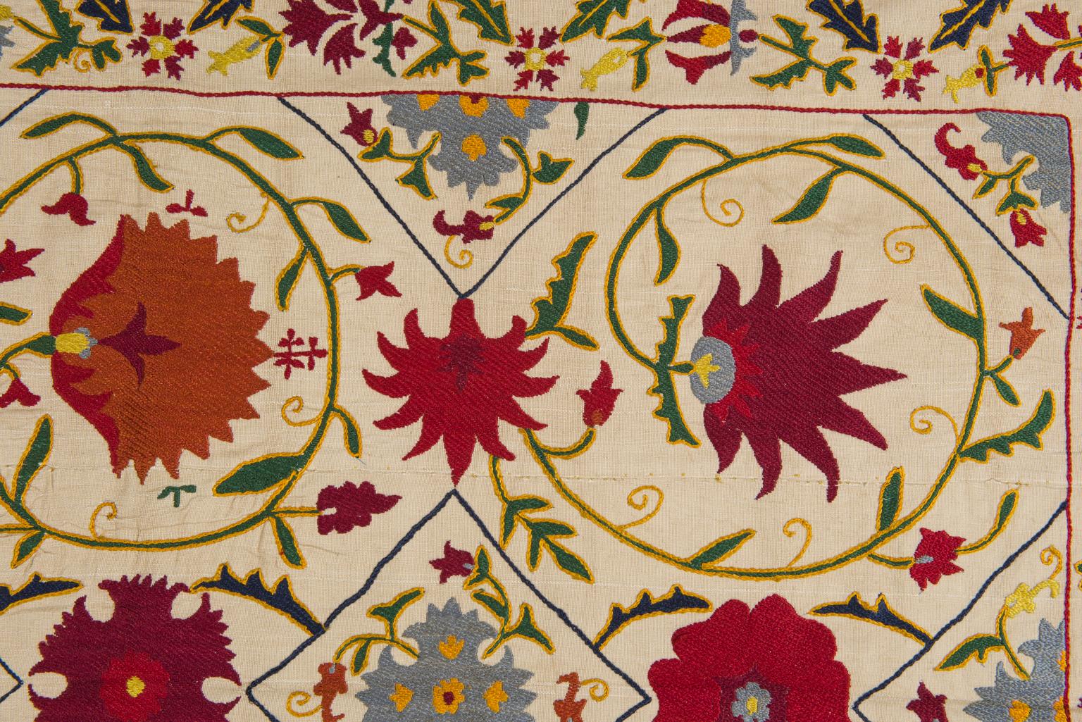 20th Century Old Silk SUSANI Embroidery Tapestry