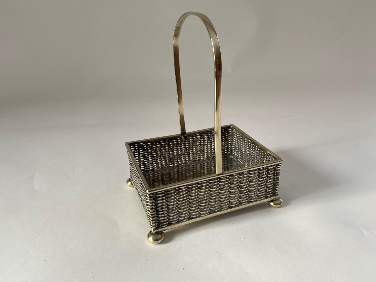 English Old Silver Plate Small Basket with Handle  For Sale