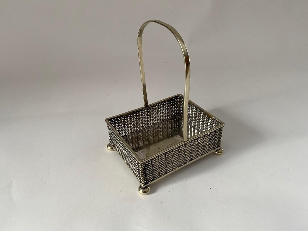 Old Silver Plate Small Basket with Handle  In Excellent Condition For Sale In North Salem, NY