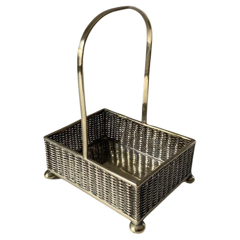Old Silver Plate Small Basket with Handle  For Sale