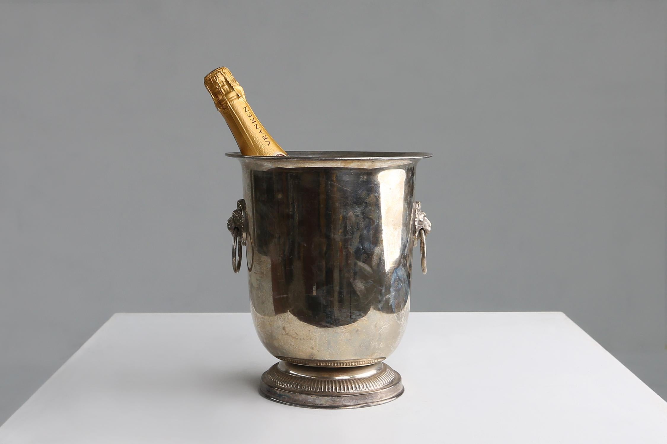 Made in France, circa 1900.
This is a silver brass ice bucket or wine cooler.
Is in a good used condition with some great patina.