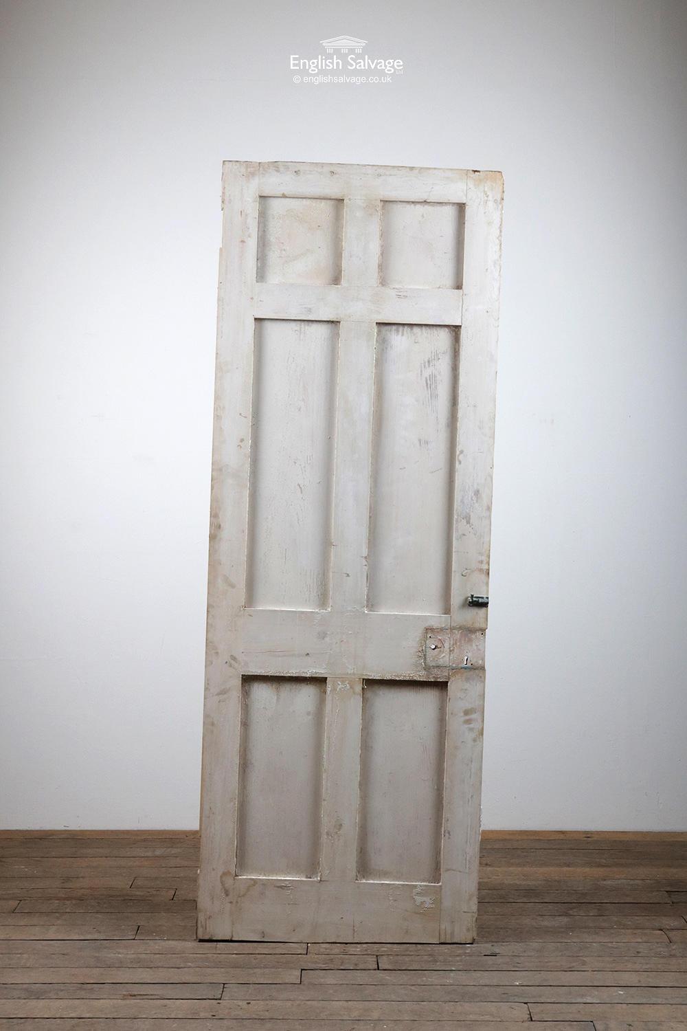 European Old Six Panel Pine Salvaged Door, 20th Century For Sale