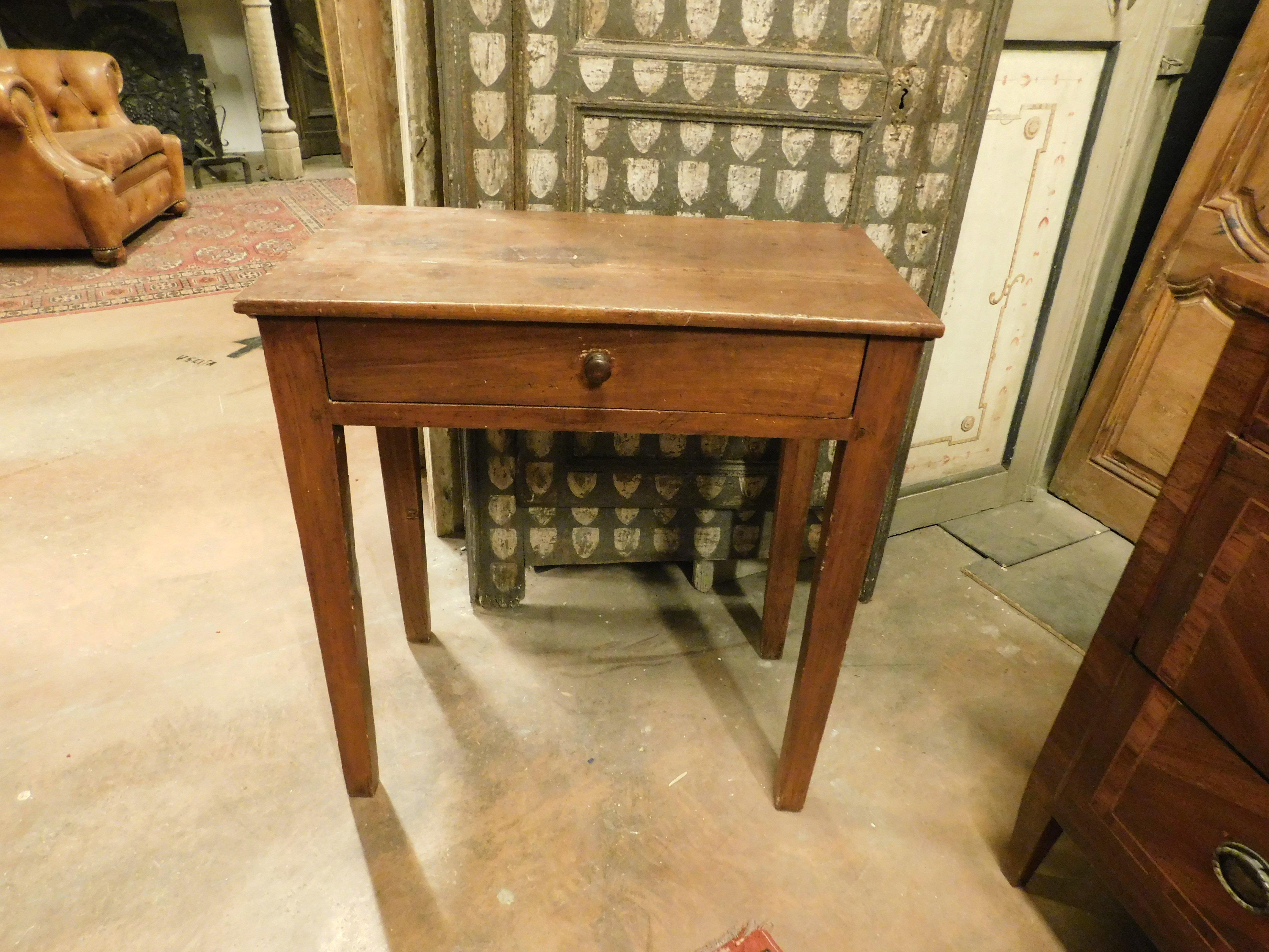 Italian old small writing table in walnut with drawer, Italy For Sale