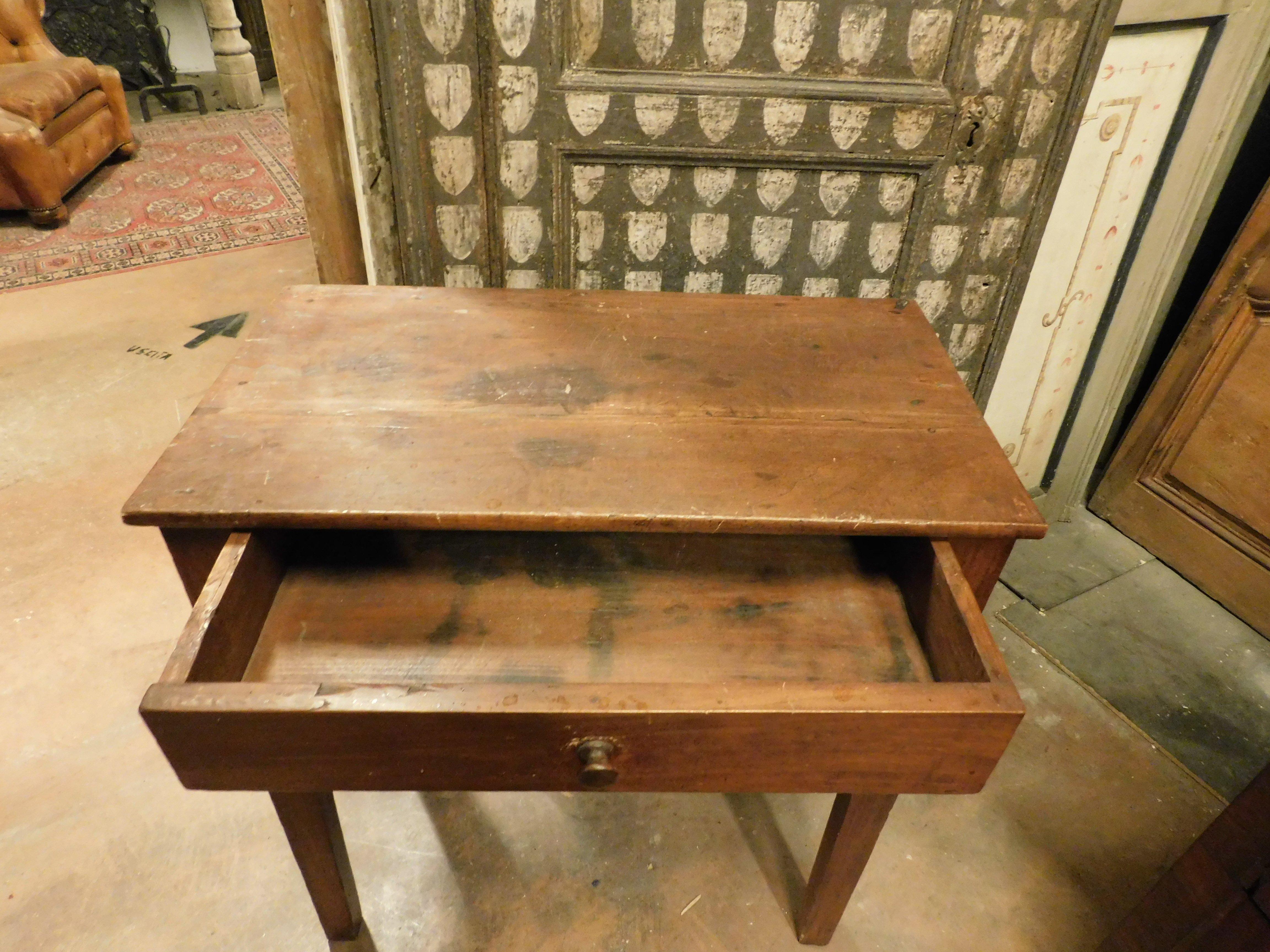 19th Century old small writing table in walnut with drawer, Italy For Sale