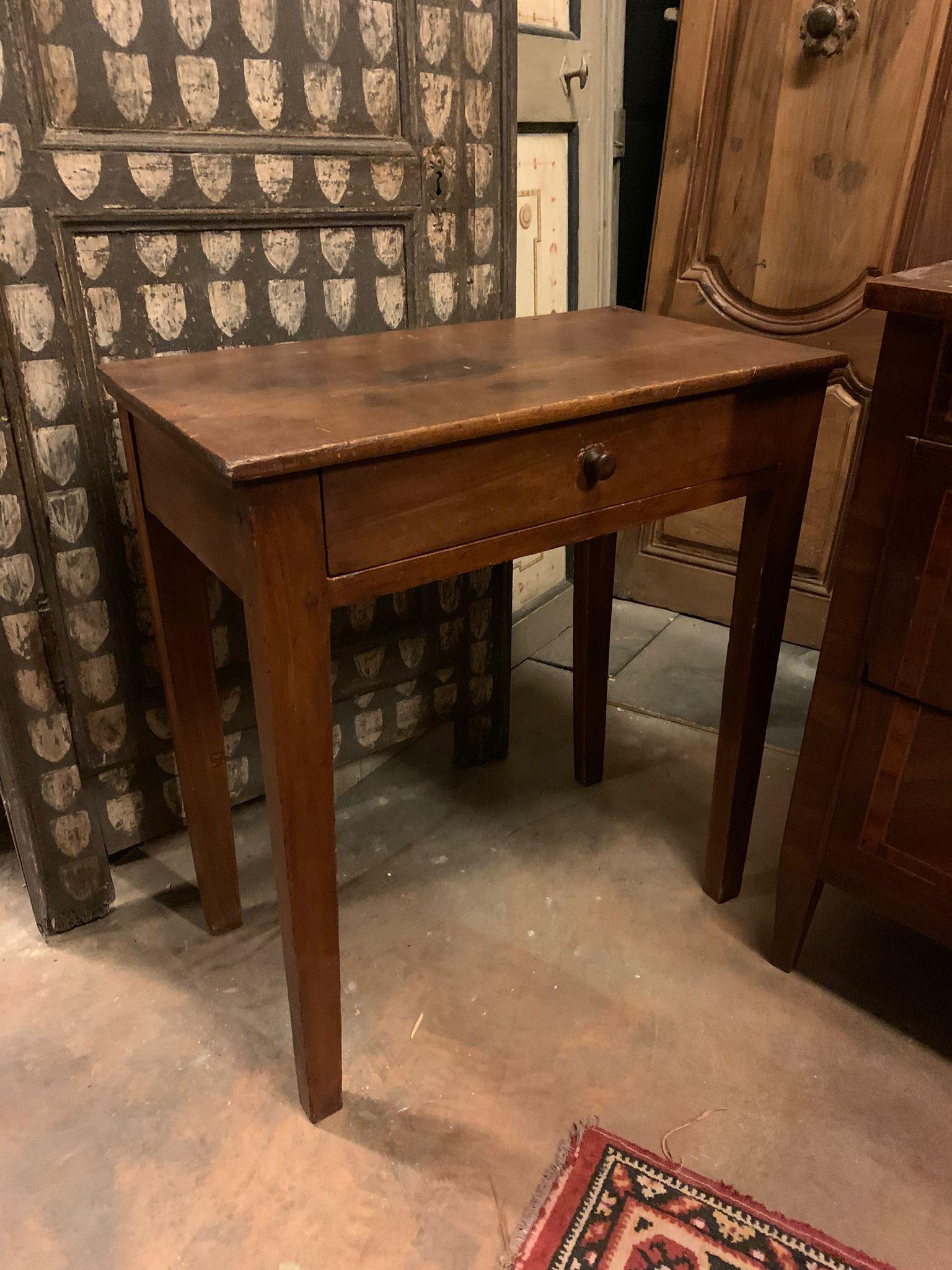 Walnut old small writing table in walnut with drawer, Italy For Sale