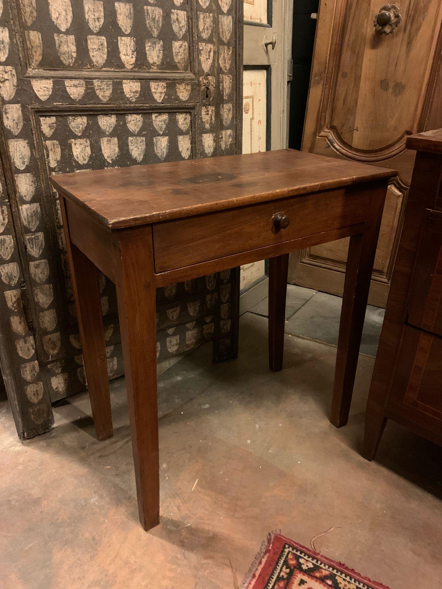 old small writing table in walnut with drawer, Italy For Sale 1