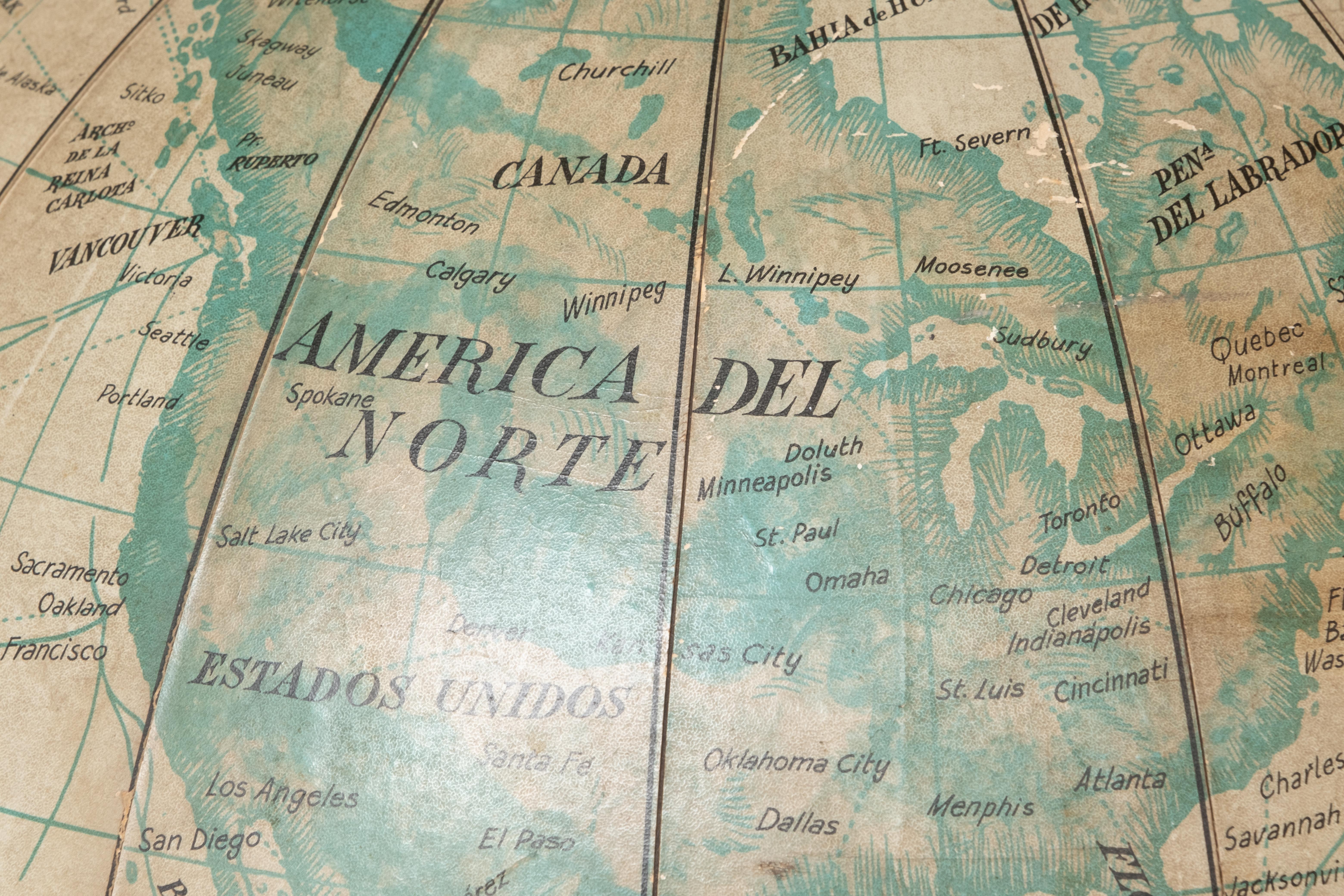 Old Spanish Language World Globe For Sale 6