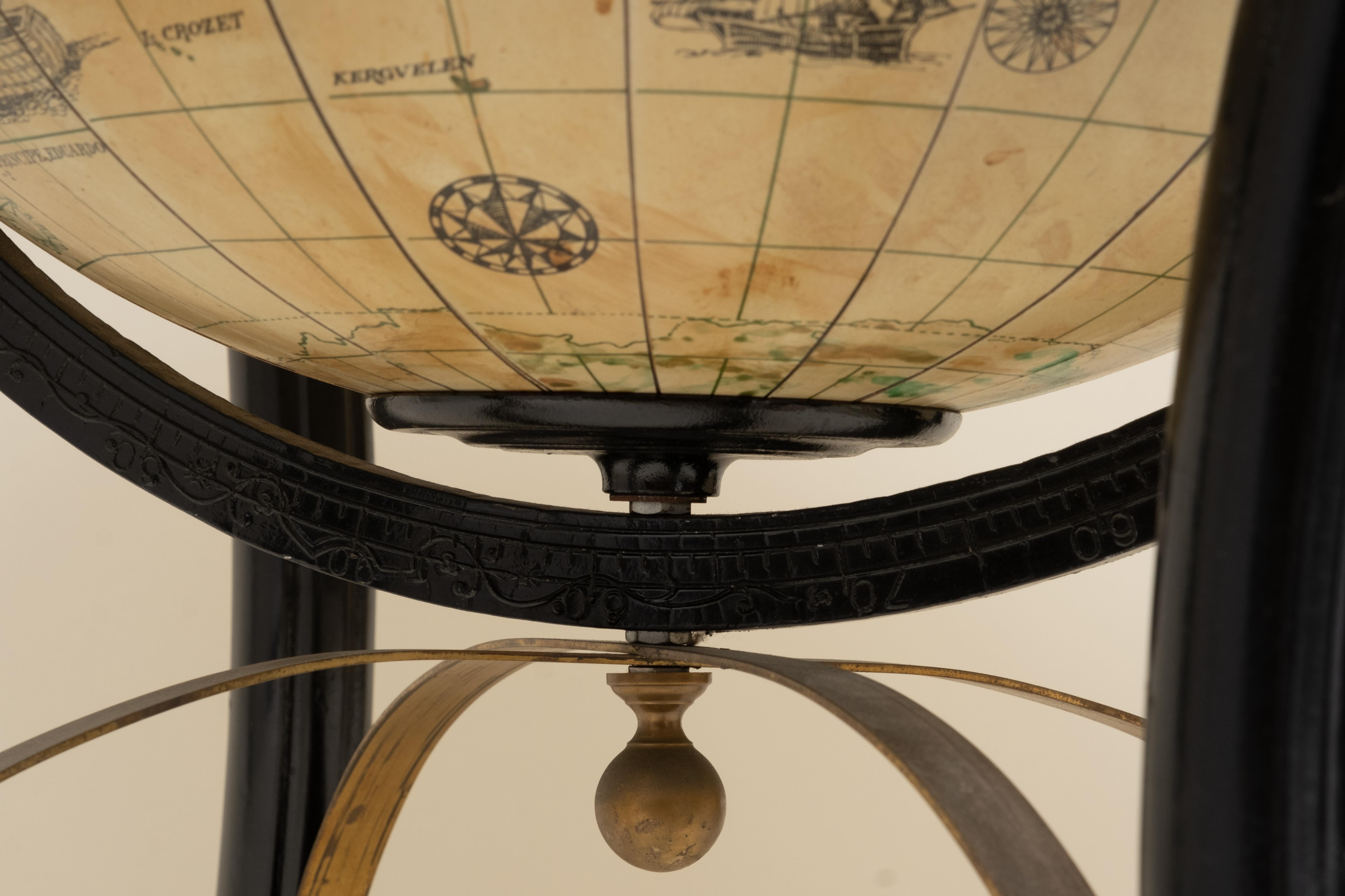 Brass Old Spanish Language World Globe For Sale