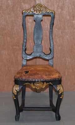 Old Spanish Throne Occasional High Back Chair Period Distressed Paint & Leather