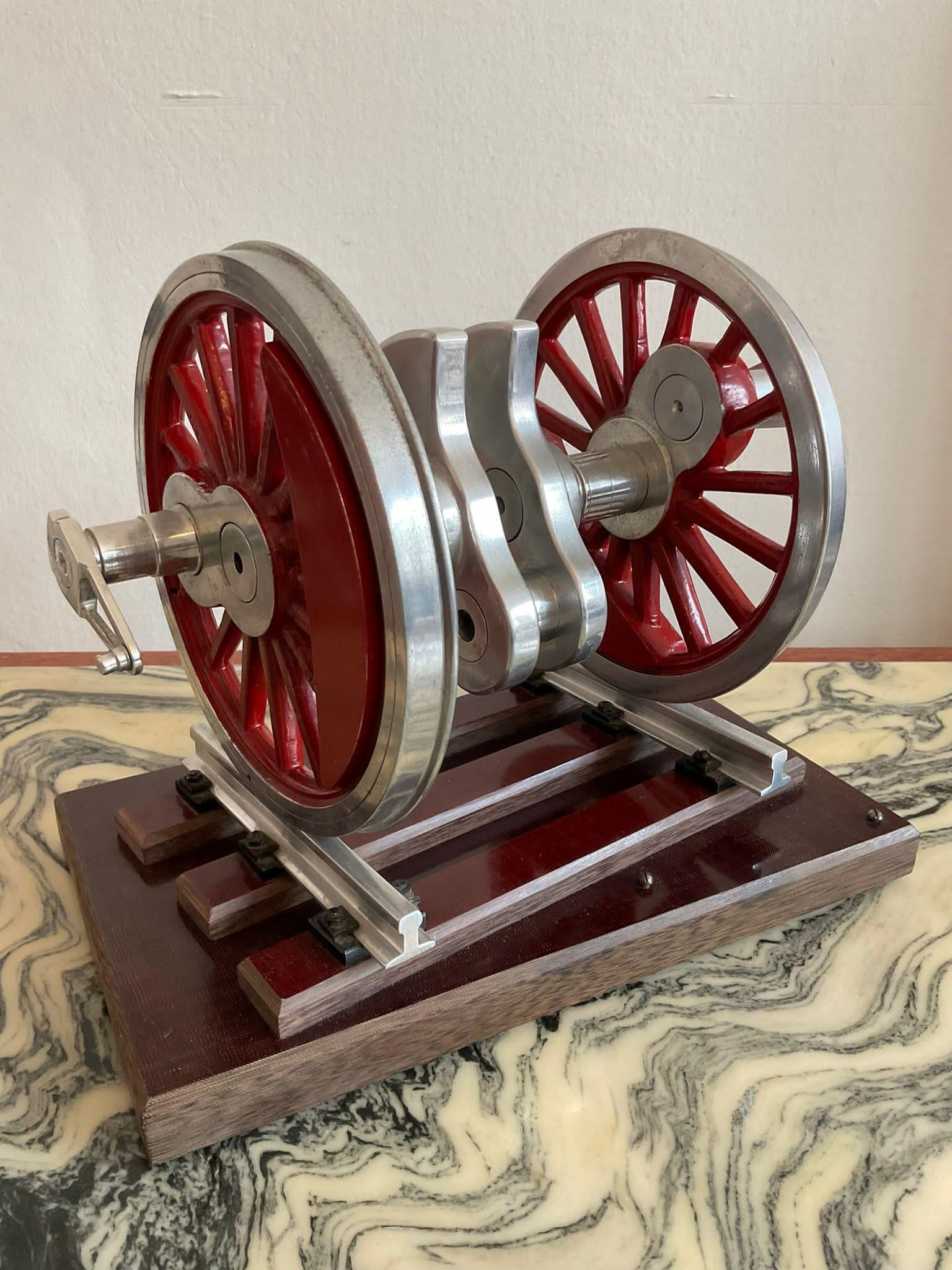 Industrial Old spoked wheel model of a railway on tracks 1930s For Sale