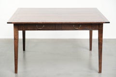 Old square oak dining table from the mid-20th century with 2 drawers