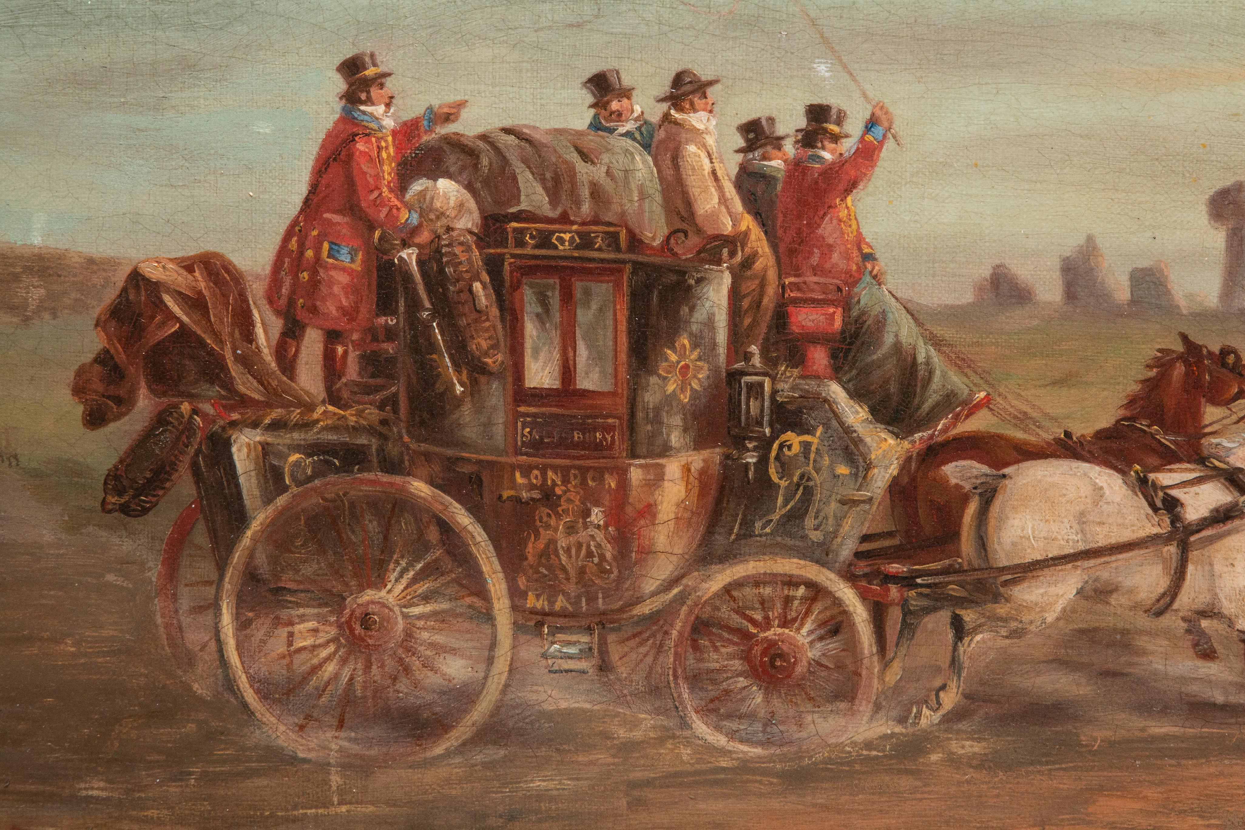 Old Stagecoach Oil on Board Painting 1