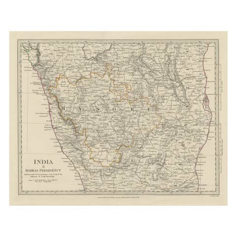 Old Steel Engraved Map of the Western Part of the Madras Presidency, 1831