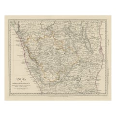 Old Steel Engraved Map of the Western Part of the Madras Presidency, 1831