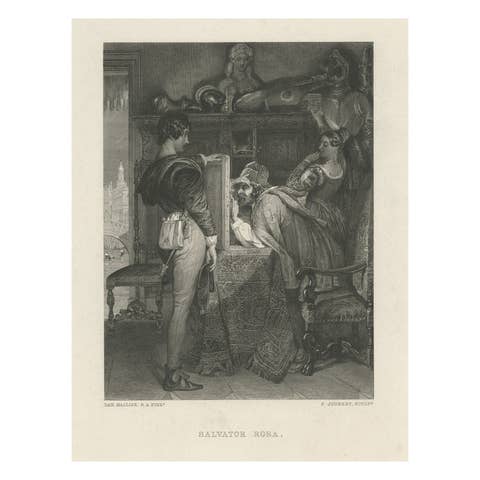 Old Steel Engraving of Salvator Rosa, an Italian Baroque Painter and Poet, c1890