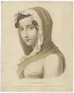 Old Stipple Engraving Depicting a Young Woman Personifying 'Kindness', ca.1800